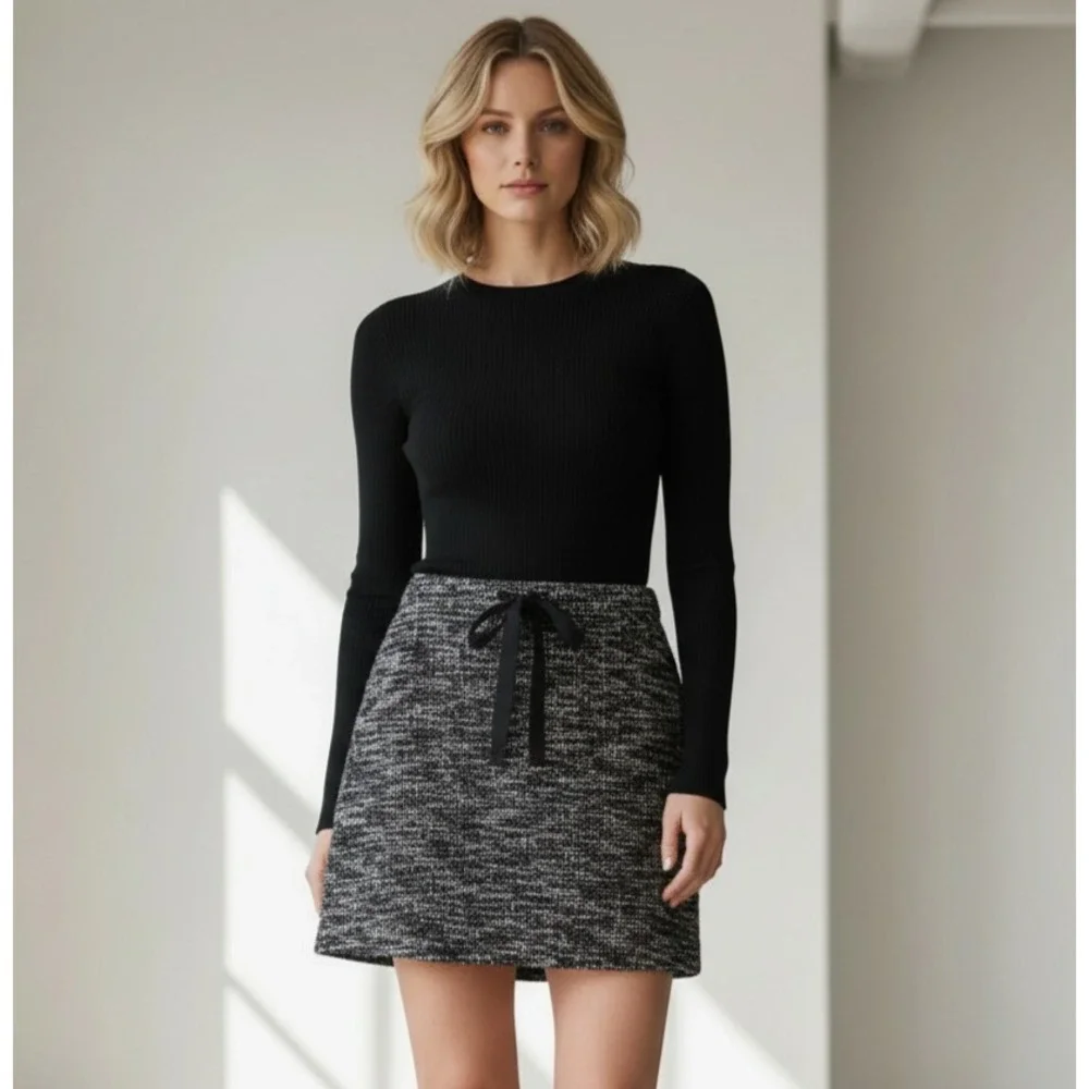Loft LP Skirt Black White Tweed Boucle Jogger Knit Womens Casual Athleisure Boho